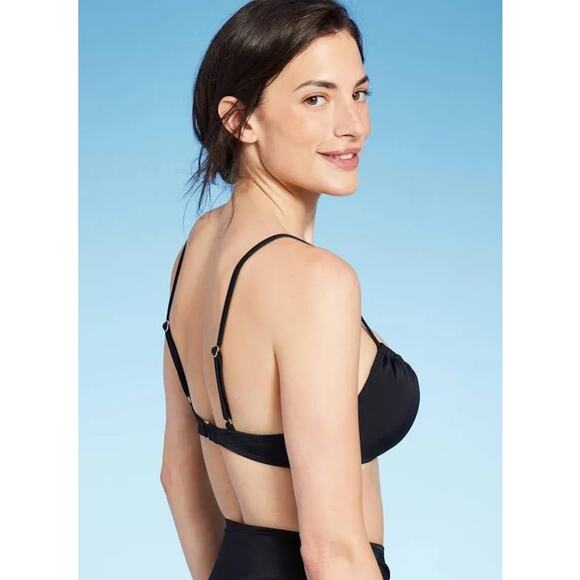 Shade & Shore Black with Gold Bead Detail Cutout Underwire Bikini Top Size 32B - Picture 2 of 9